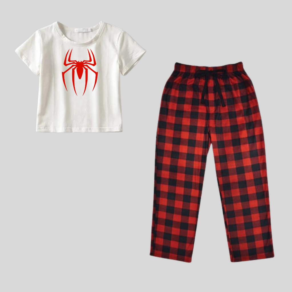 ESC BUTİK Spider Baskılı Siyah Unisex Oversize Crop  Alt Üst 2 L.i Takım