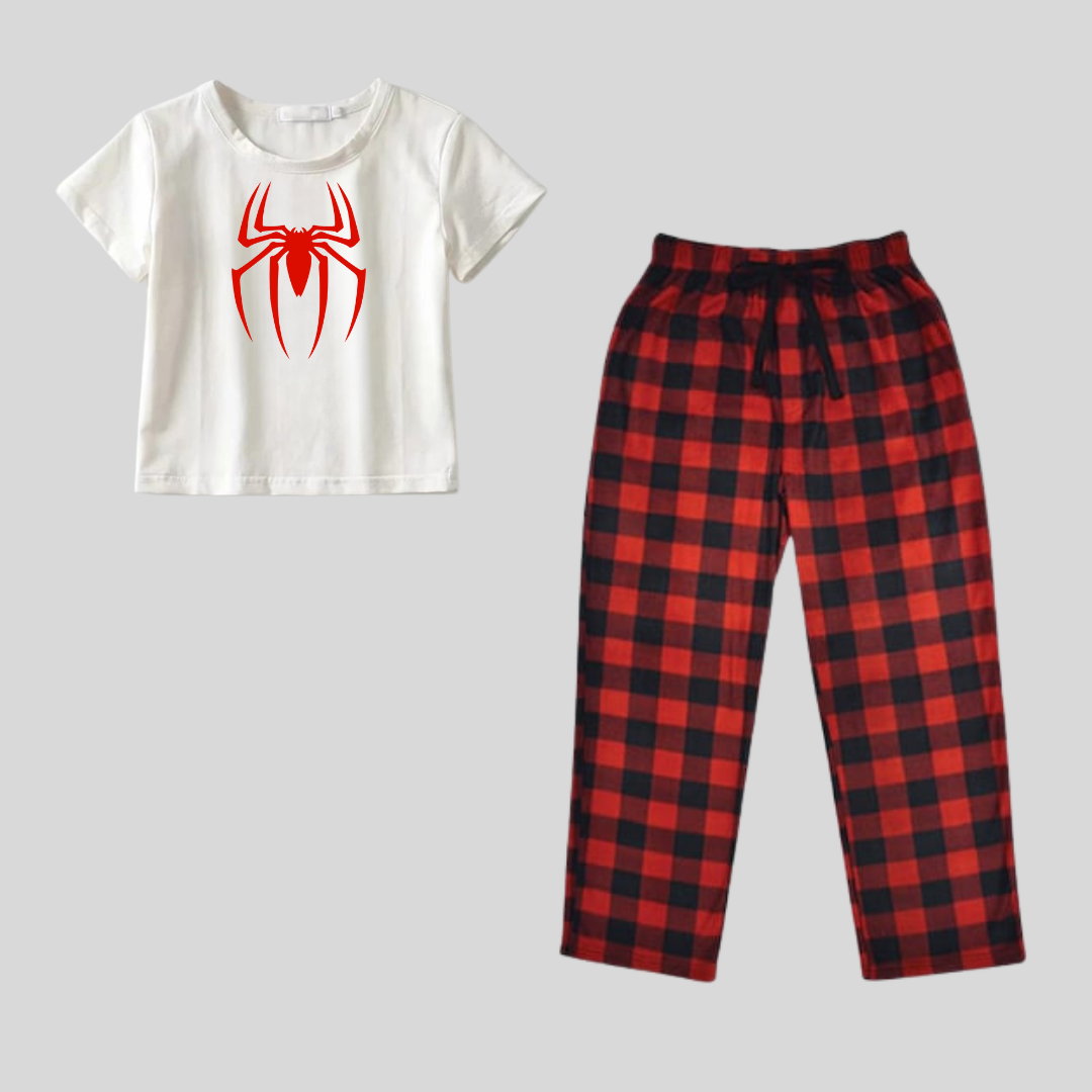 ESC BUTİK Spider Baskılı Siyah Unisex Oversize Crop  Alt Üst 2 L.i Takım