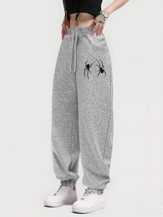 ESC BUTİK Spider Baskılı Unisex Gri Eşofman Altı