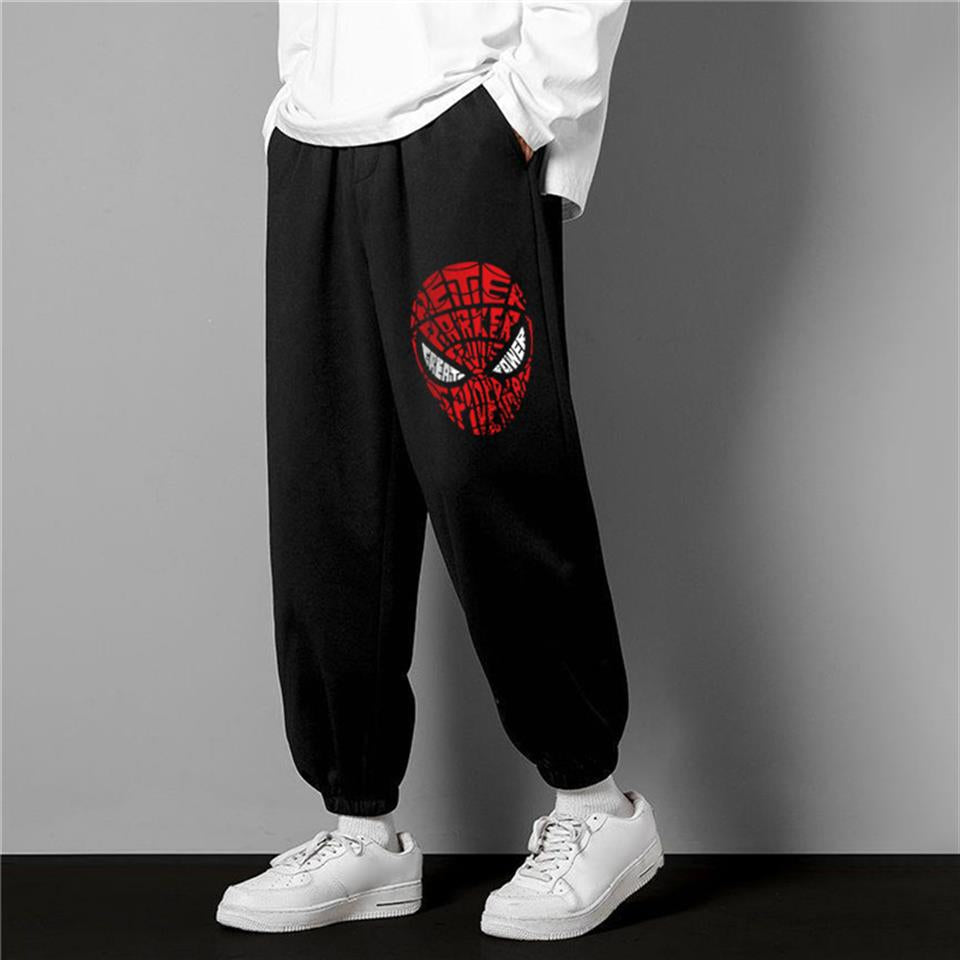 ESC BUTİK Spider-Man Head Baskılı Oversize Unisex Siyah Eşofman Altı