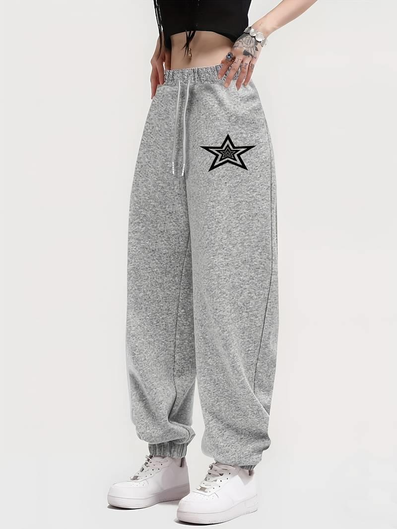 ESC BUTİK Star Baskılı Unisex Gri Eşofman Altı