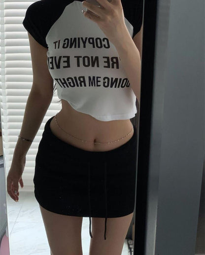 ESC BUTİK Stop Copying Me Baskılı Reglan Kol Beyaz Crop