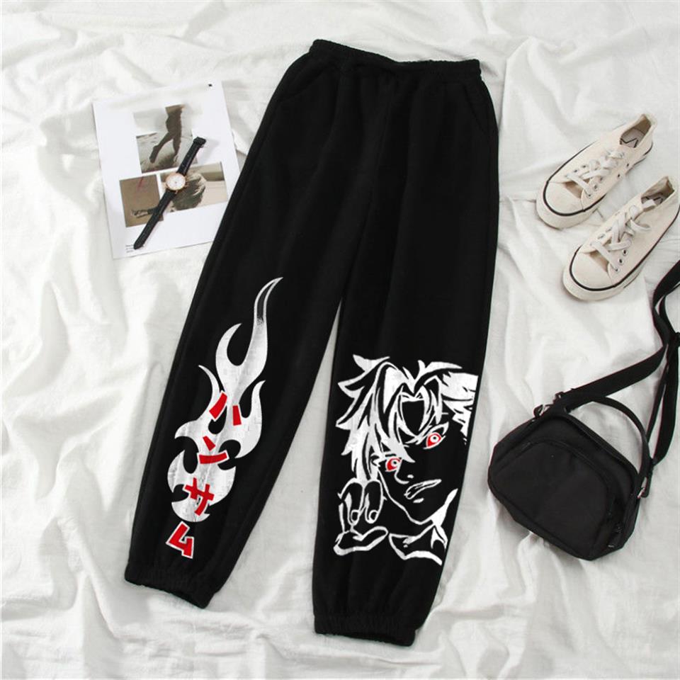 ESC BUTİK Streetwear Harajuku Anime Boy Baskılı Oversize Unisex Siyah Eşofman Altı