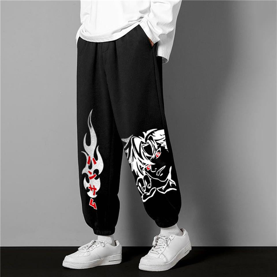 ESC BUTİK Streetwear Harajuku Anime Boy Baskılı Oversize Unisex Siyah Eşofman Altı