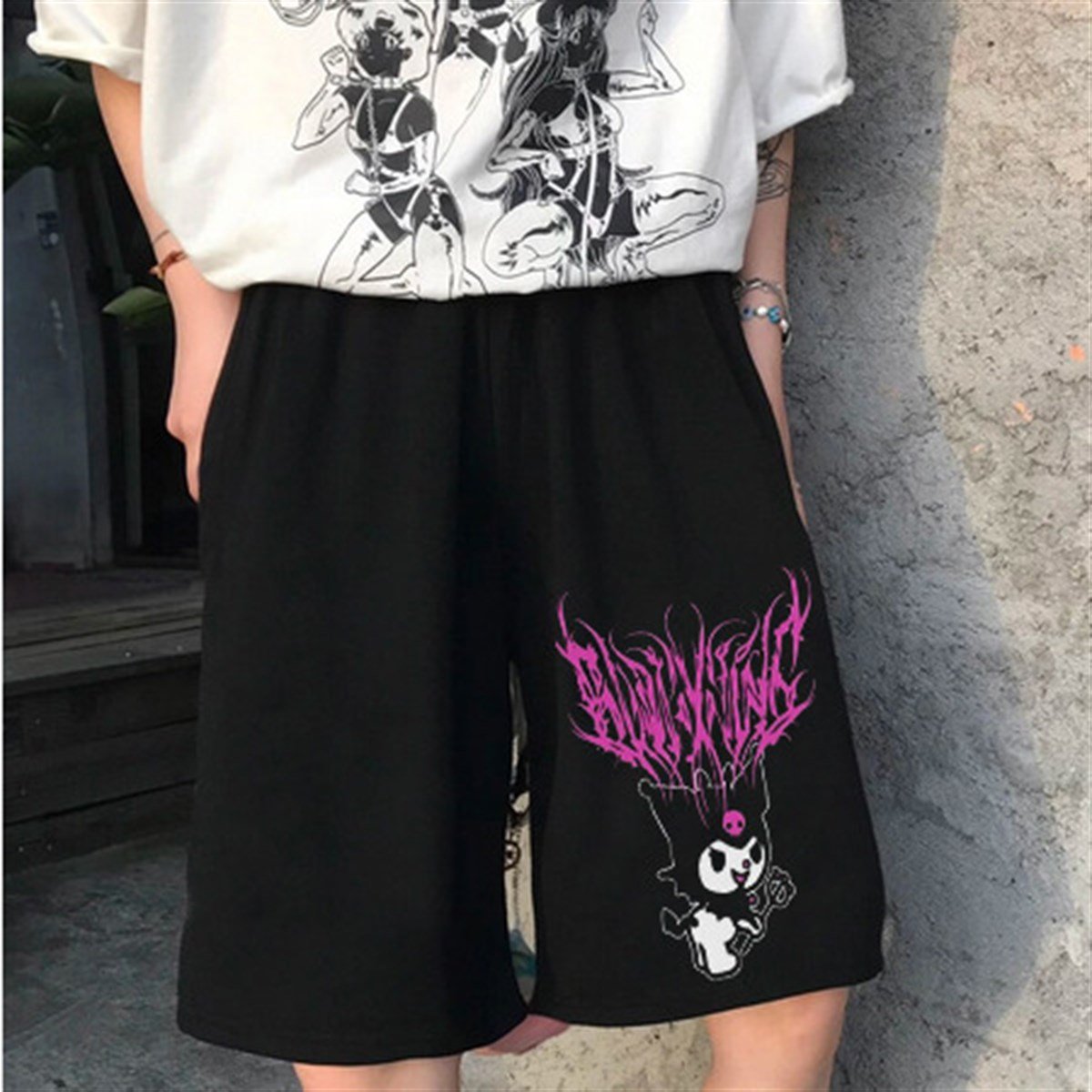 ESC BUTİK Touz Anime Harajuku Kuromi Sanrio Penye Unisex Şort