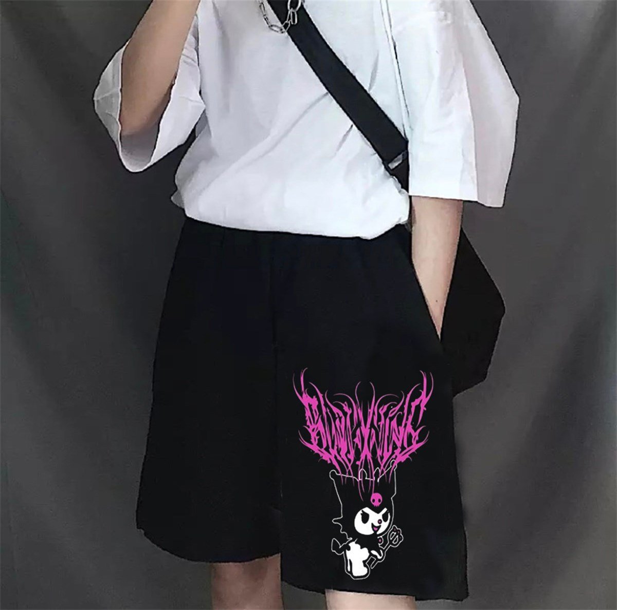 ESC BUTİK Touz Anime Harajuku Kuromi Sanrio Penye Unisex Şort