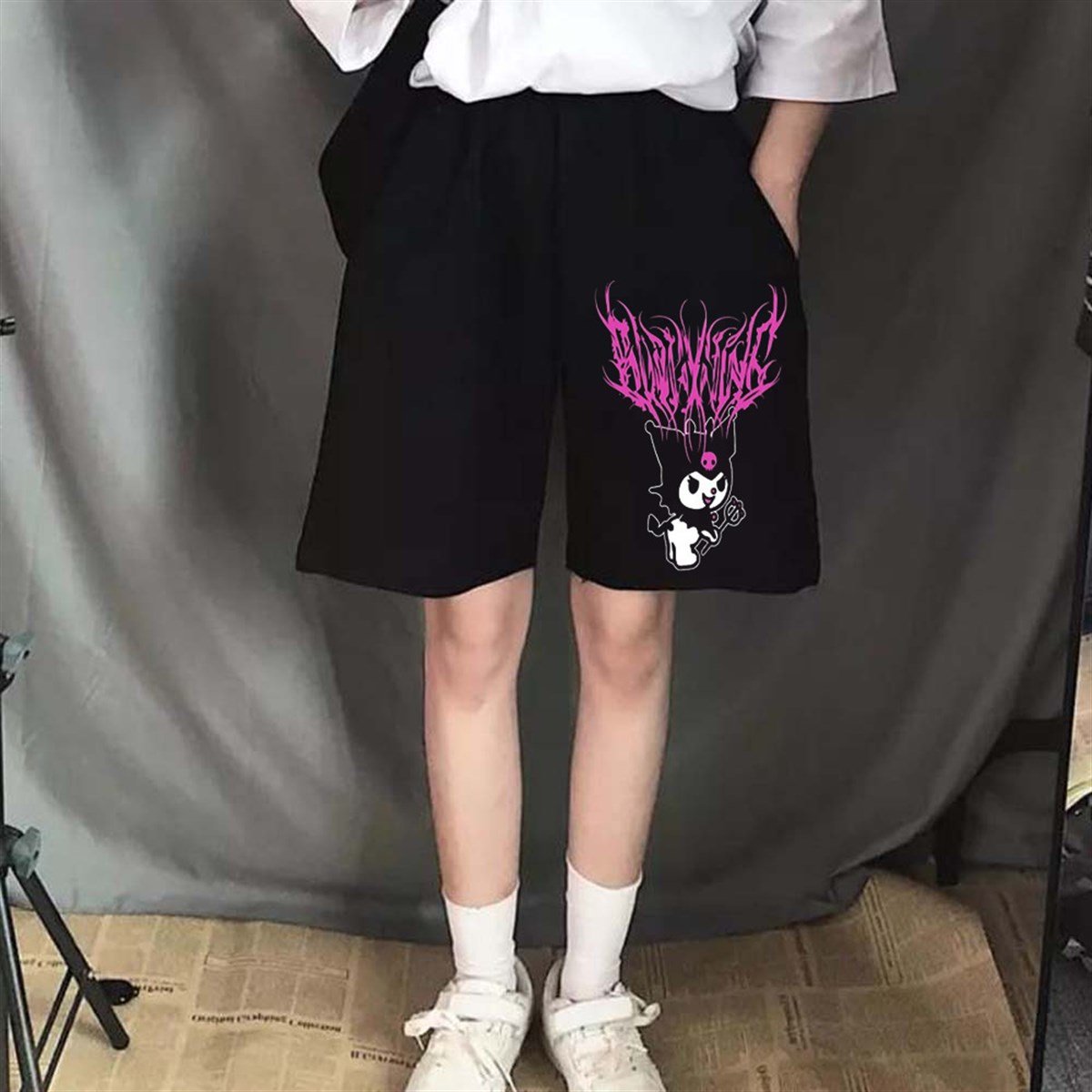 ESC BUTİK Touz Anime Harajuku Kuromi Sanrio Penye Unisex Şort
