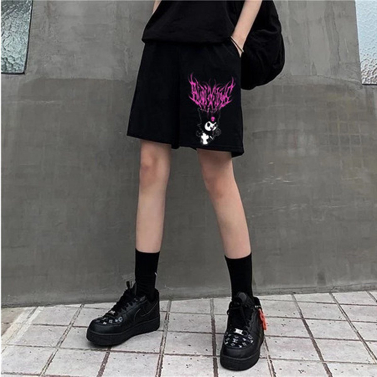 ESC BUTİK Touz Anime Harajuku Kuromi Sanrio Penye Unisex Şort