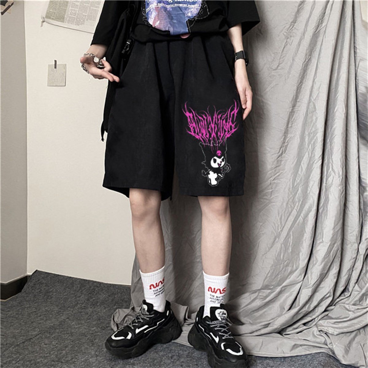 ESC BUTİK Touz Anime Harajuku Kuromi Sanrio Penye Unisex Şort