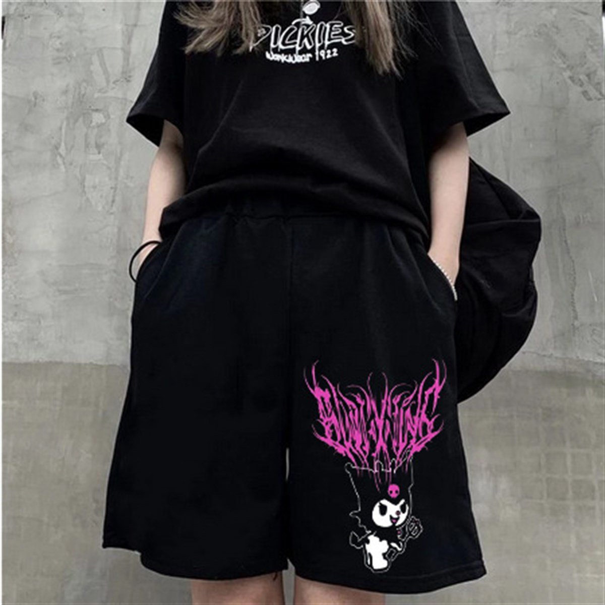 ESC BUTİK Touz Anime Harajuku Kuromi Sanrio Penye Unisex Şort