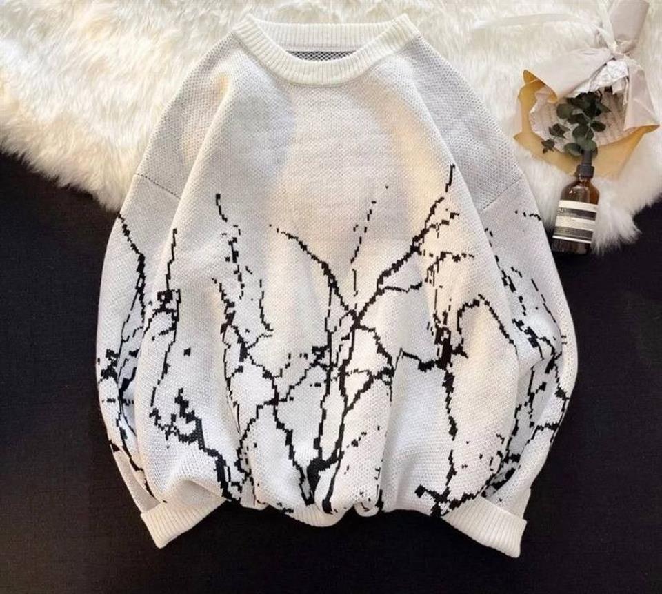 ESC BUTİK Touz Vintage Harajuku Flash Desenli Unisex Oversize Ecru Kazak