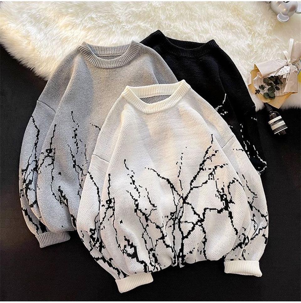 ESC BUTİK Touz Vintage Harajuku Flash Desenli Unisex Oversize Ecru Kazak