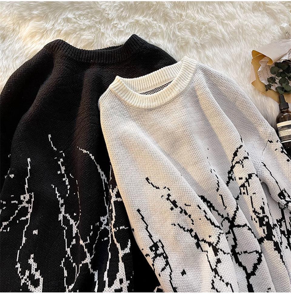 ESC BUTİK Touz Vintage Harajuku Flash Desenli Unisex Oversize Ecru Kazak