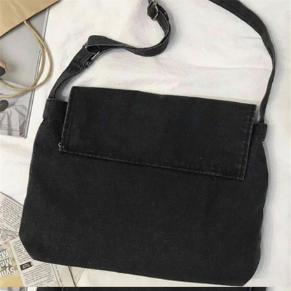 ESC BUTİK Uchiha University Baskılı Vintage Unisex Gri Kot Postacı Çantası