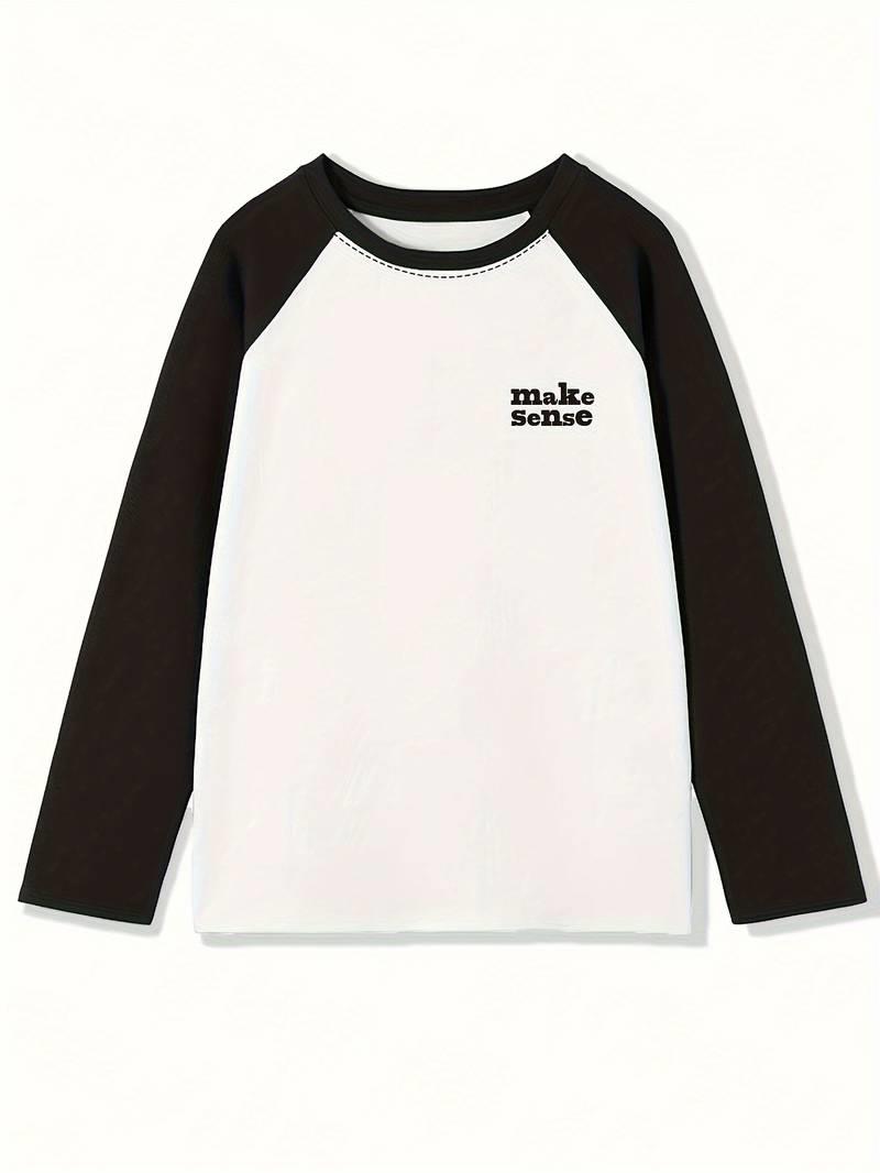 ESC BUTİK Vintage Reglan Uzun Kollu Make Sense Baskılı Beyaz T-Shirt
