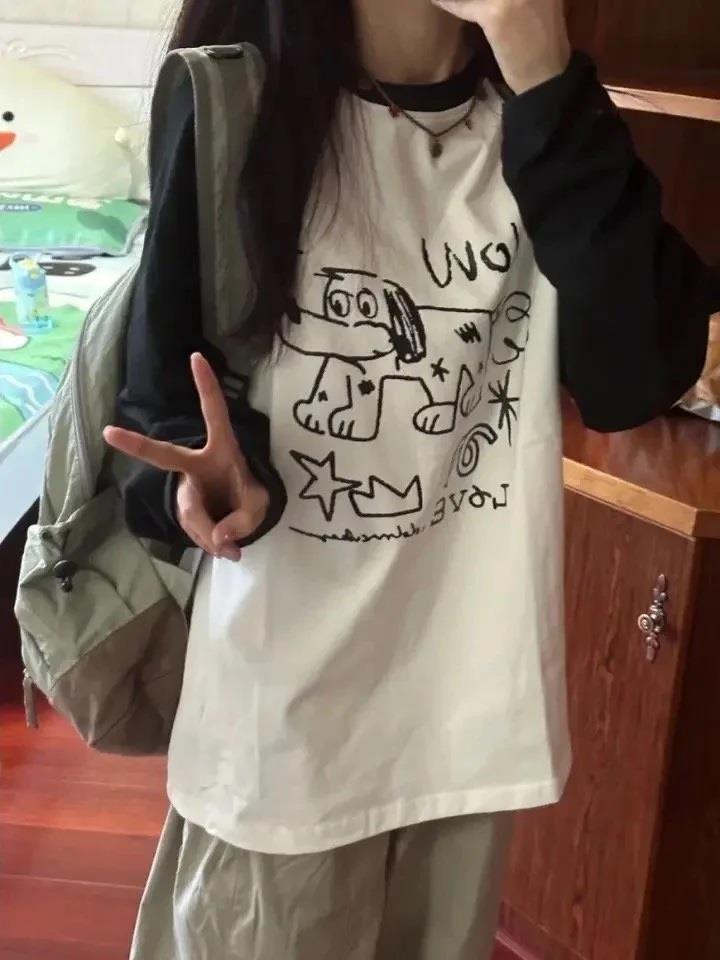ESC BUTİK Wow Dog Reglan Uzun Kollu Beyaz T-Shirt