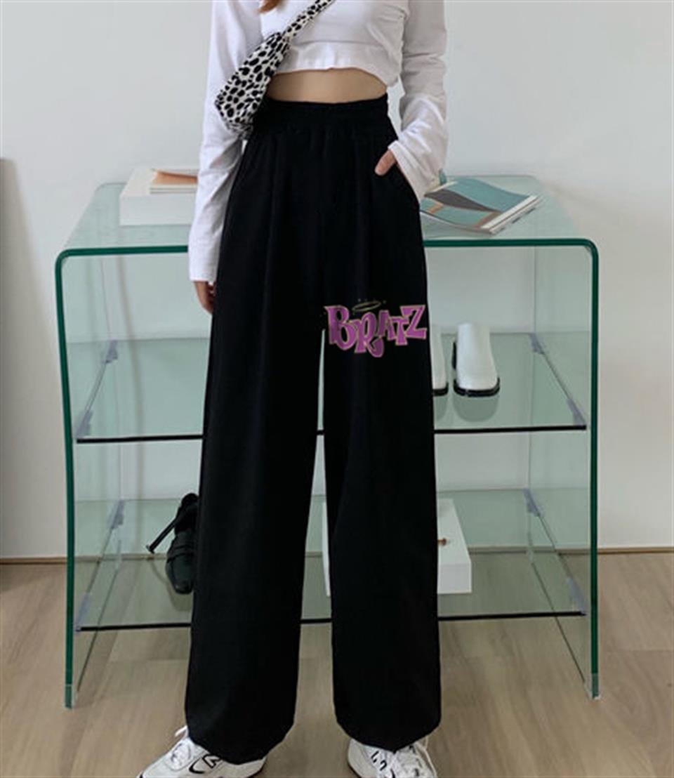 ESC BUTİK Y2k Bratz Baskılı Oversize Unisex Siyah Eşofman Altı