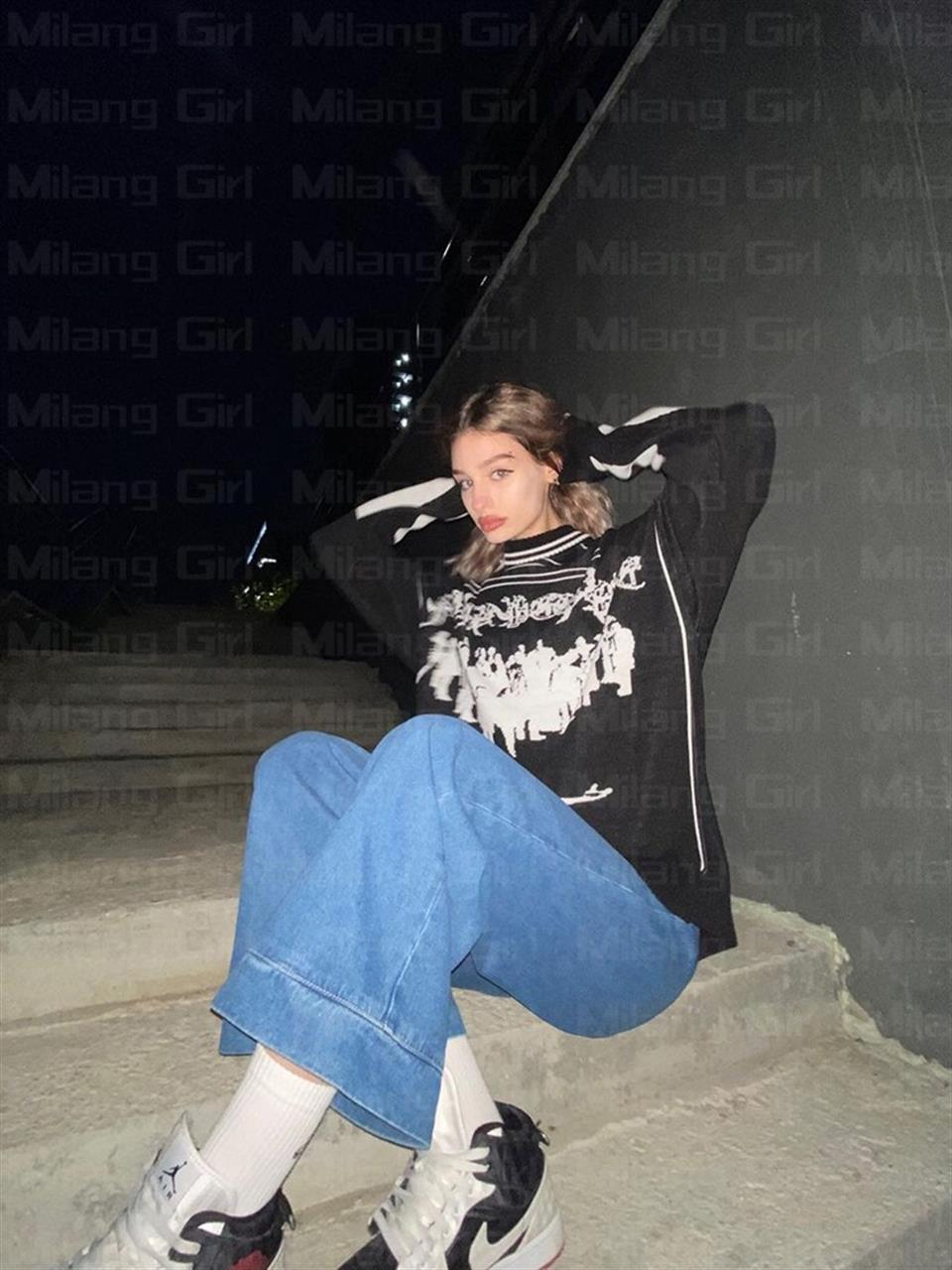 ESC BUTİK Y2k Street Wear Unisex Oversize Siyah Kazak