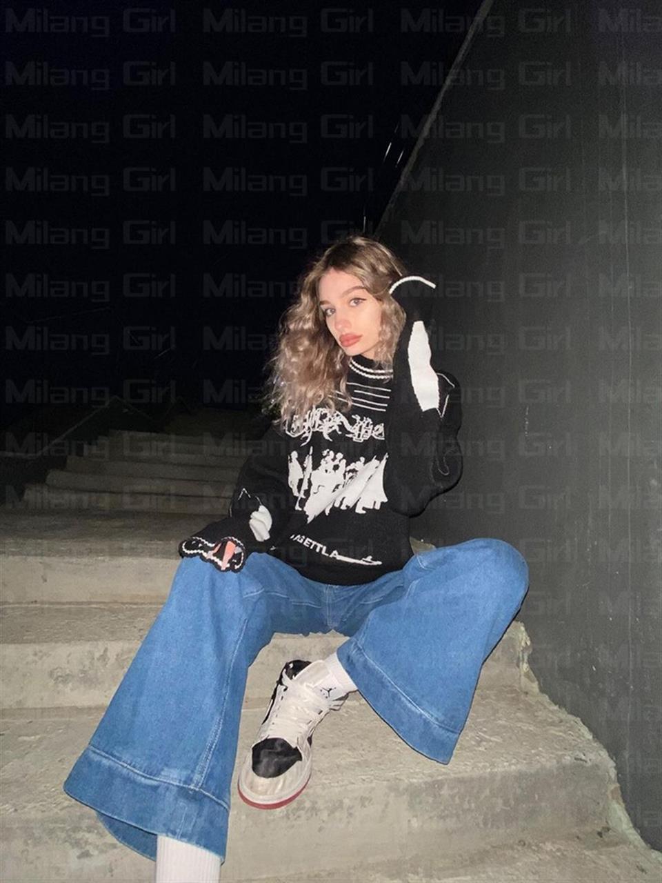 ESC BUTİK Y2k Street Wear Unisex Oversize Siyah Kazak