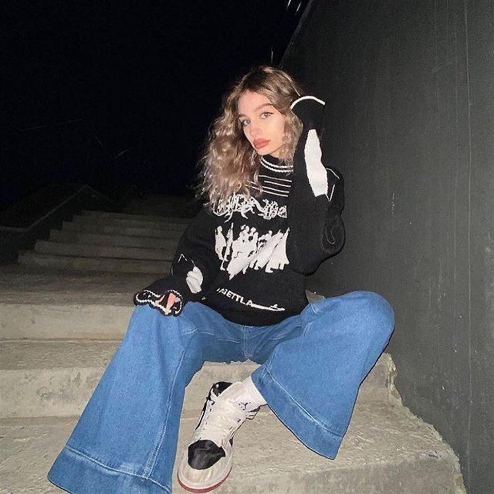 ESC BUTİK Y2k Street Wear Unisex Oversize Siyah Kazak