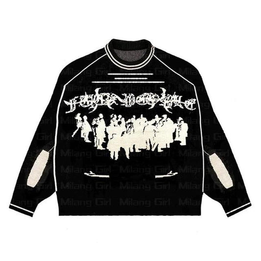 ESC BUTİK Y2k Street Wear Unisex Oversize Siyah Kazak