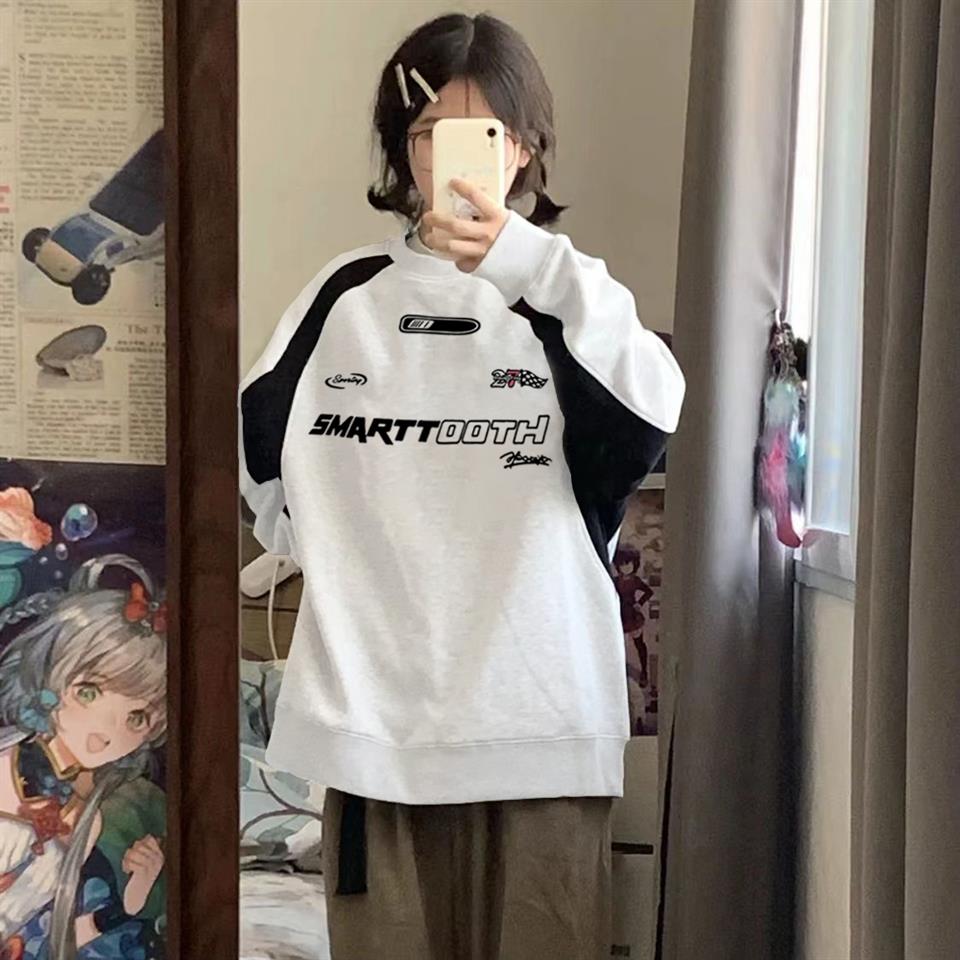 ESC BUTİK Y2K Streetwear Smarttooth Baskılı Beyaz Unisex Oversize Bisiklet Yaka Sweatshirt