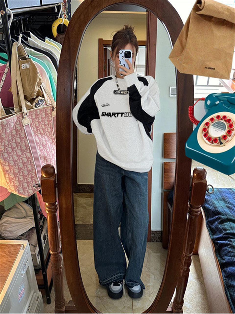 ESC BUTİK Y2K Streetwear Smarttooth Baskılı Beyaz Unisex Oversize Bisiklet Yaka Sweatshirt