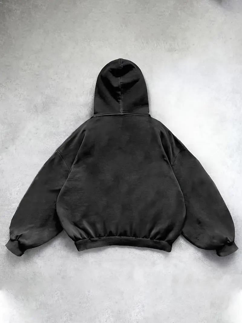 ESC BUTİK Yıkamalı 07 Retro Baskılı Vintage Kapüşonlu Sweatshirt