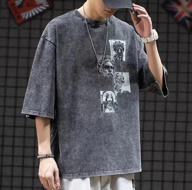 ESC BUTİK Yıkamalı Art Baskılı Unisex Oversize Vintage T-shirt