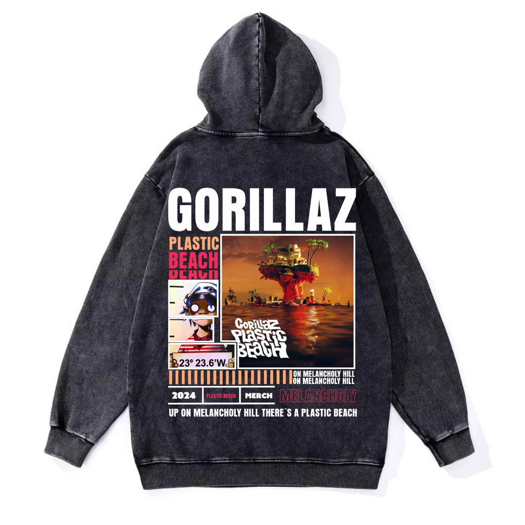 ESC BUTİK Yıkamalı Gorillaz Vintage Kapüşonlu Sweatshirt