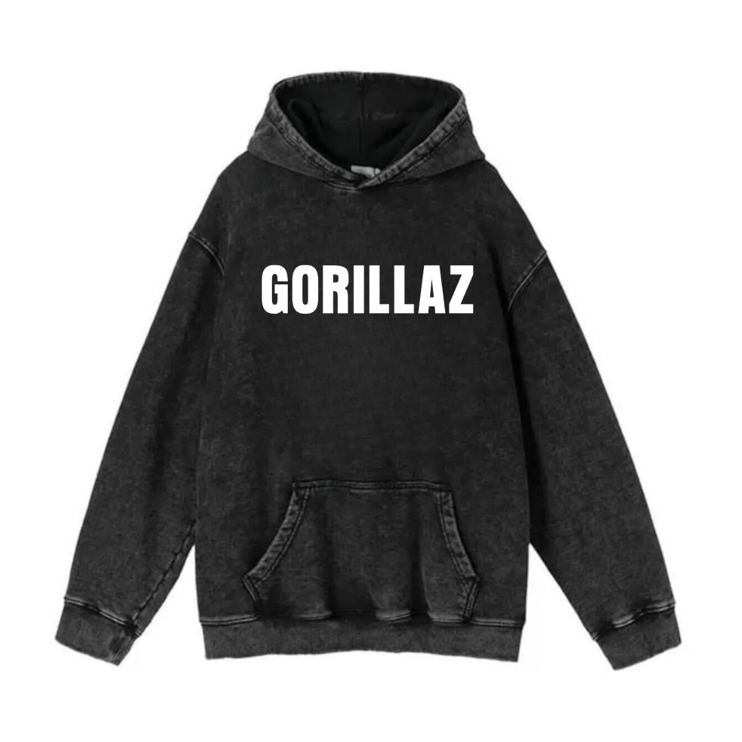 ESC BUTİK Yıkamalı Gorillaz Vintage Kapüşonlu Sweatshirt