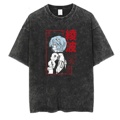 ESC BUTİK Yıkamalı Rei Ayanami Unisex Eskitme T-shirt