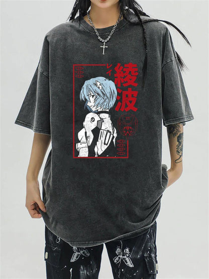 ESC BUTİK Yıkamalı Rei Ayanami Unisex Eskitme T-shirt