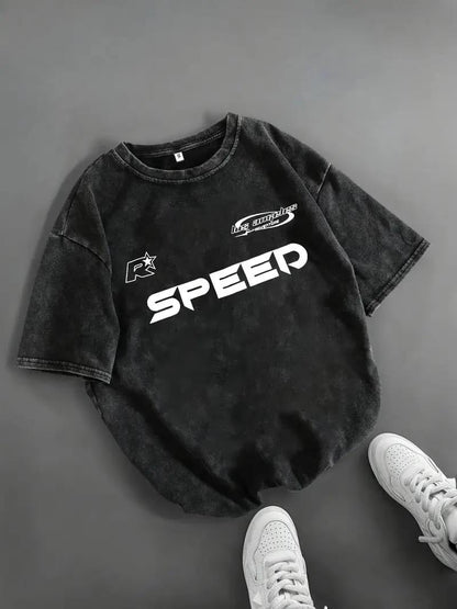 ESC BUTİK Yıkamalı Speed Oversize Vintage T-shirt