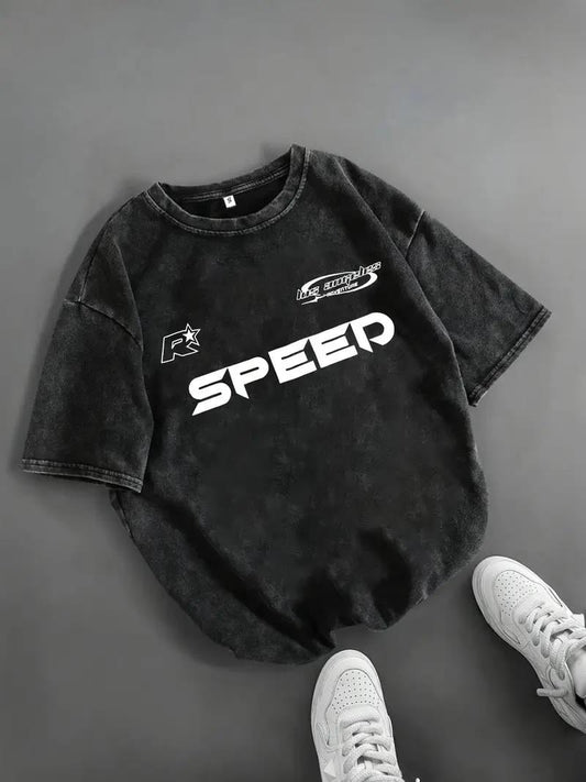 ESC BUTİK Yıkamalı Speed Oversize Vintage T-shirt