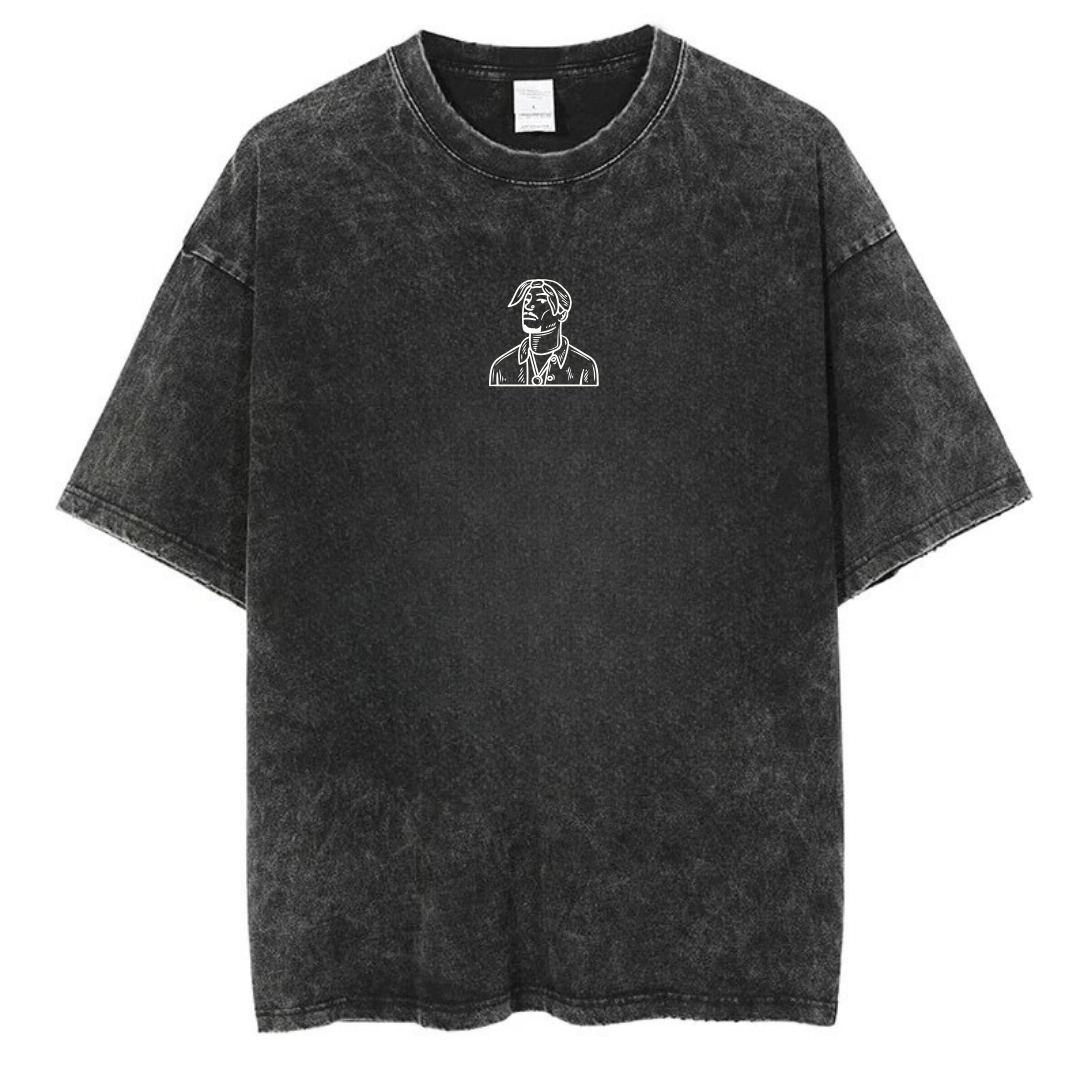 ESC BUTİK Yıkamalı Tupac Kolaj Oversize Vintage T-shirt