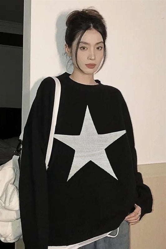 Star Oversize Unisex Siyah Kazak