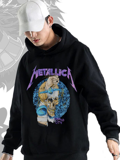 Anime Metalika  Hoodie Outdoor Gotik Siyah Kapşonlu Sweatshirt  Daily