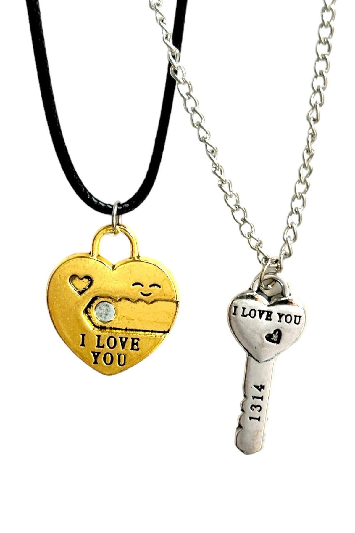 Mıknatıslı Kalp ve Anahtar I Love You 1314 Çift Kolyesi bbk52