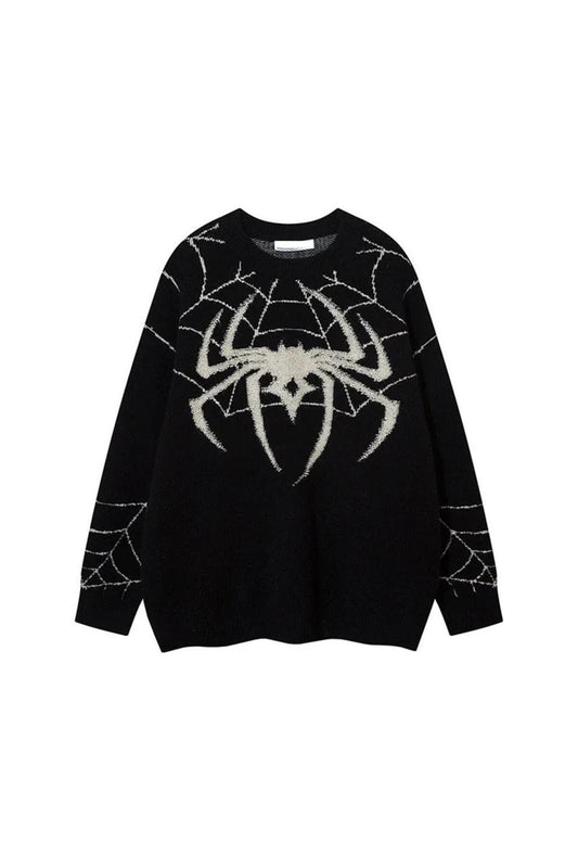 Streetwear Spider Web Oversize Unisex Siyah Kazak