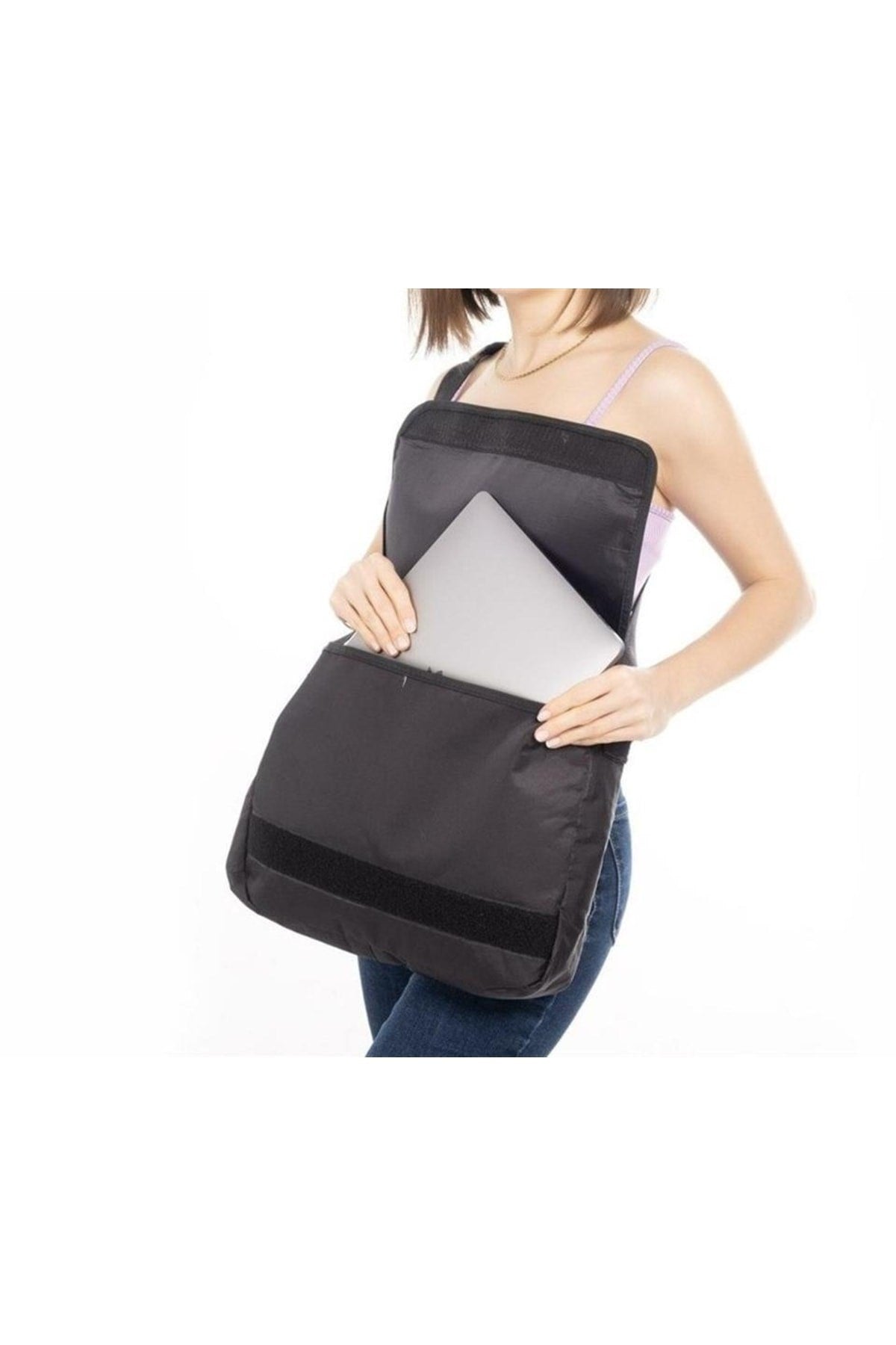 Düz Siyah Unisex Postacı Ve Laptop Çantası