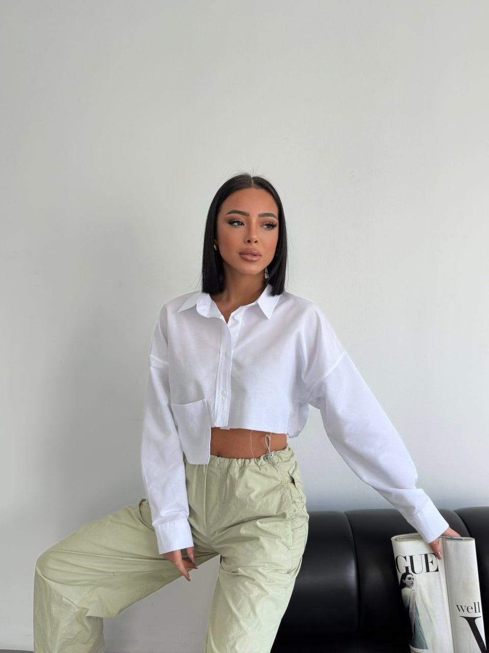 White Beyaz Crop Boy Stil Hoodie Street Gömlek