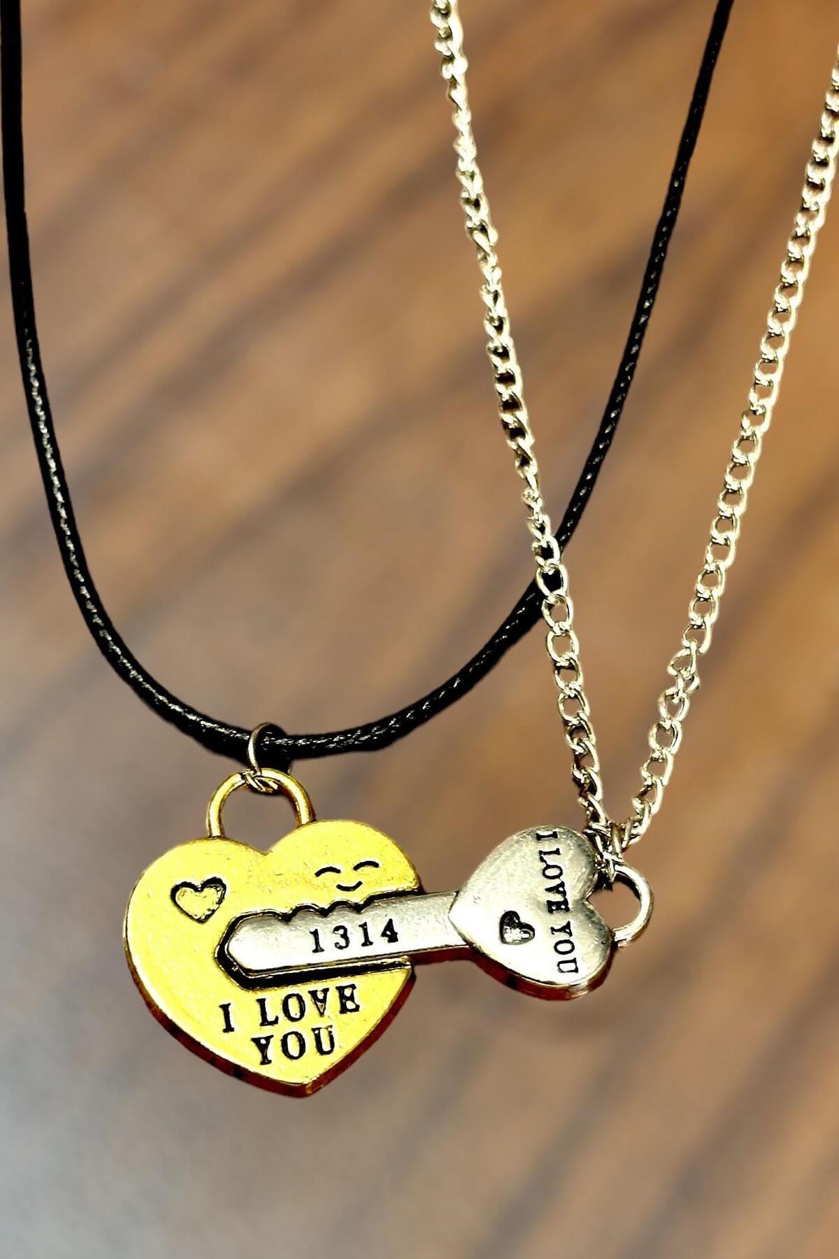 Mıknatıslı Kalp ve Anahtar I Love You 1314 Çift Kolyesi bbk52