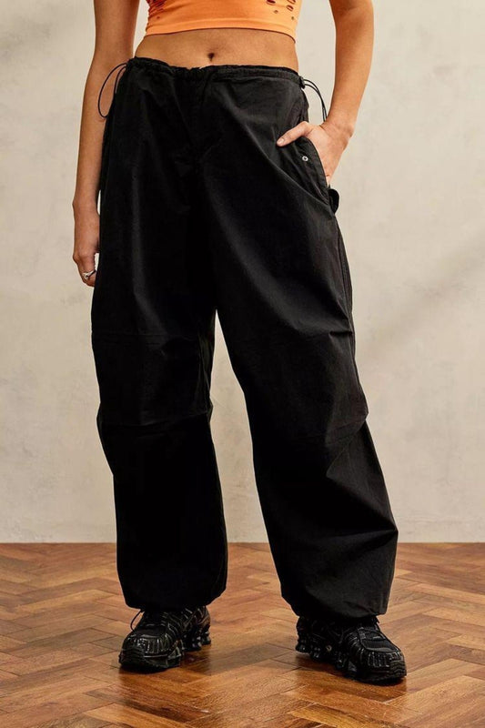 Unisex Siyah Tactical Baggy Bol Kalıp Bel Lastikli Oversize Pantolon Dly