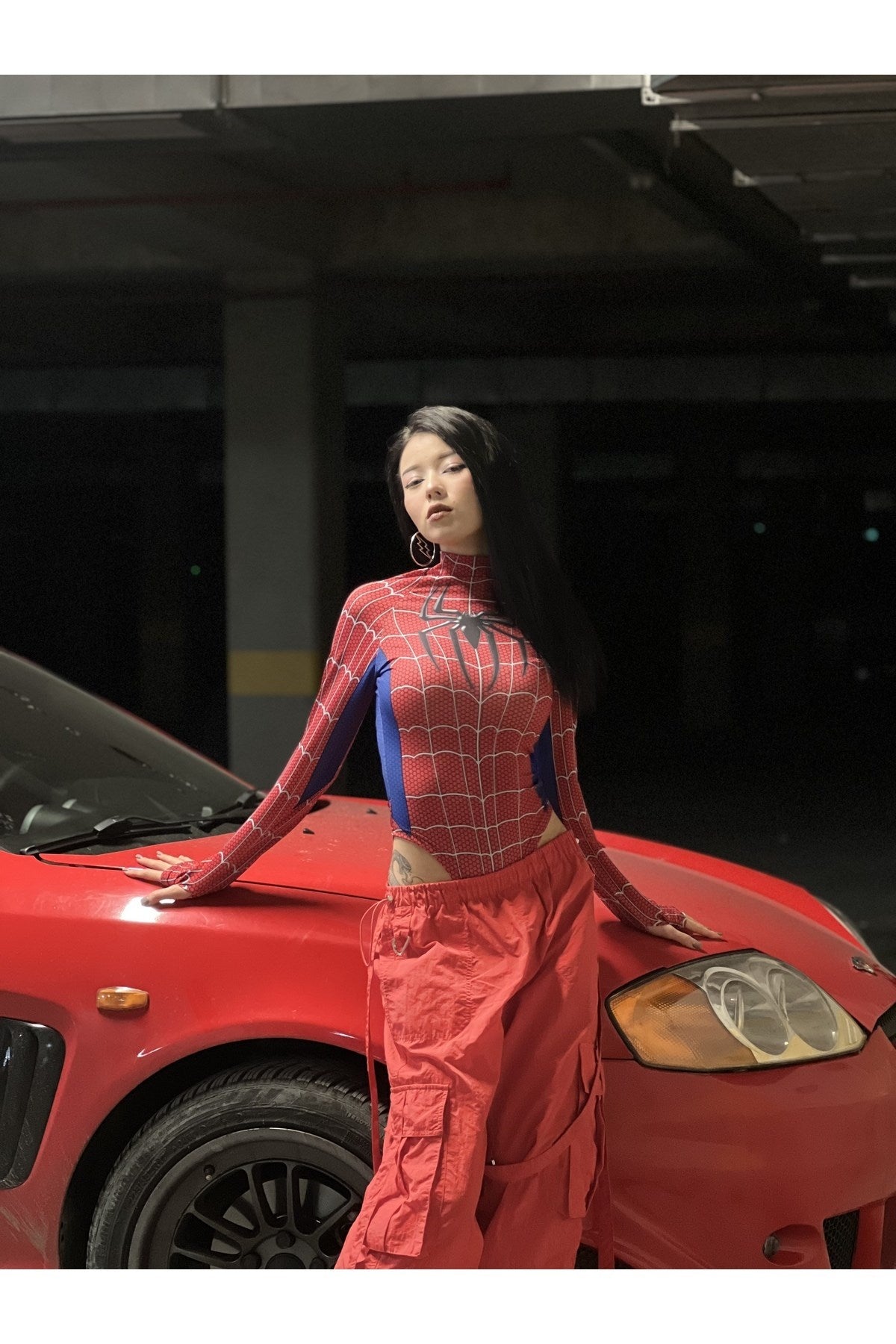 Cosplay Retro Red-Spider Çıtçıtlı Body