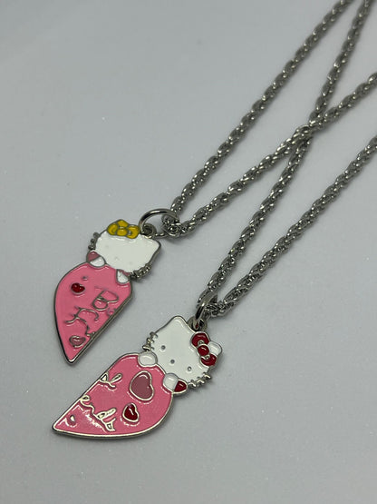 Antik Gümüş Kaplama Anime 2 Adet Hello Kitty Best Friends Hediyelik Çift Kolye